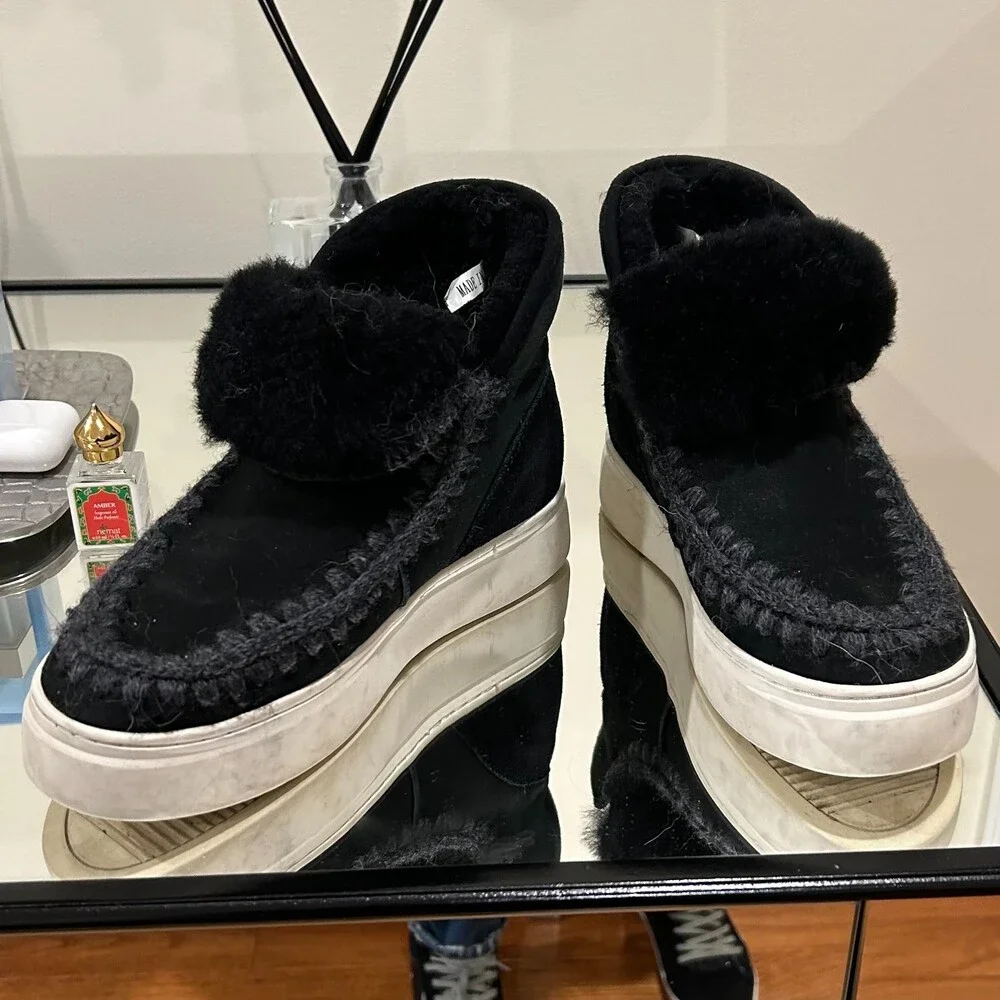 Movie's Faux Fur Lining Suede Ankle Boots Black Size 37